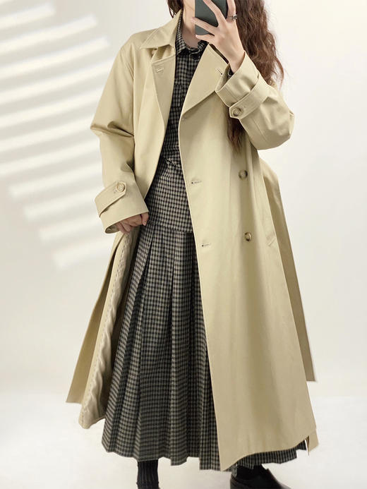 YX【定制17天】轻奢小众拼接长款风衣女2023秋季新款韩版设计感后背抽褶百搭外套 商品图1