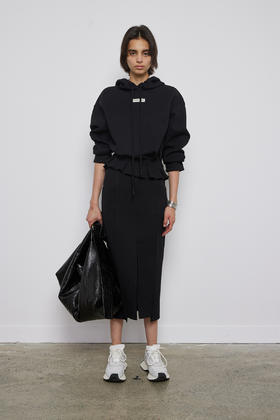 前开衩起梗针织长裙