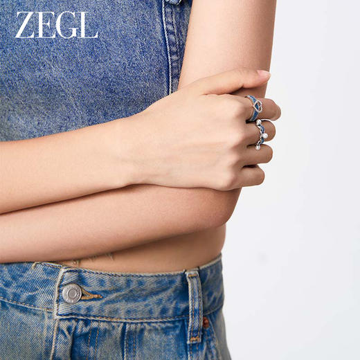 ZEGL设计师丹宁系列牛仔风爱心人造珍珠戒指女小众设计开口食指戒 商品图2