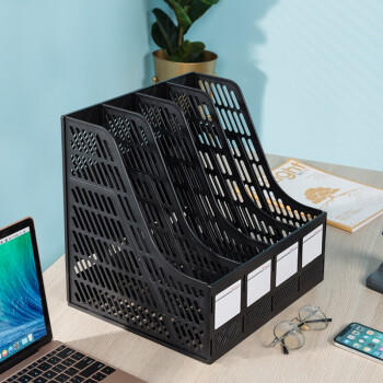 得力（deli）4联镂空桌面文件框栏书立架档案收纳盒办公室带标签资料文件置物架书本资料加厚升级材质黑色9848 商品图1