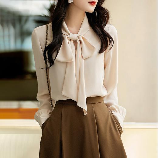 【法式优雅通勤飘带衬衫】缎面飘带衬衫 时尚百搭 优雅知性 舒适亲肤 清凉透气 抗皱耐磨 商品图1