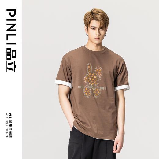 PINLI品立春季新款兔子烫钻短袖T恤纯棉休闲体恤BG231111054 商品图6