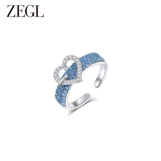 ZEGL设计师丹宁系列牛仔风爱心人造珍珠戒指女小众设计开口食指戒 商品图0