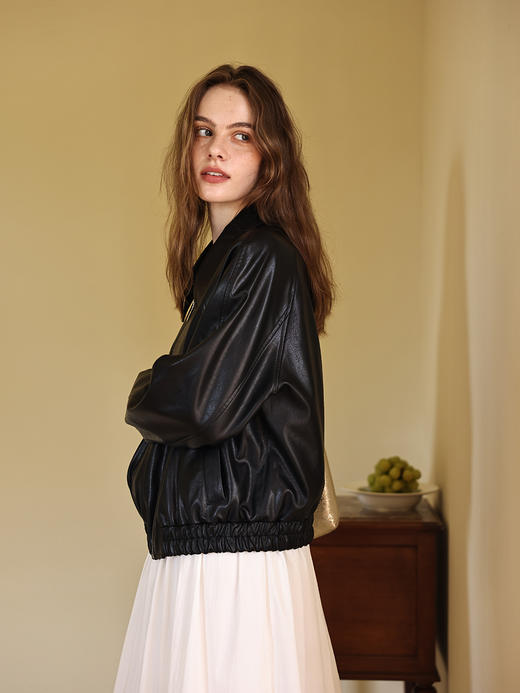 HeyDress黑色皮衣外套女秋季宽松显瘦机车风pu皮夹克短款休闲上衣 商品图2