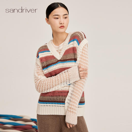 羊绒桑蚕丝V领挑孔女背心SJF95W305K 商品图0