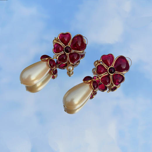 北京仓｜Gripoix Paris-Vintage-Daisy-雏菊 琉璃 珍珠 耳环［法国设计师］ 商品图0