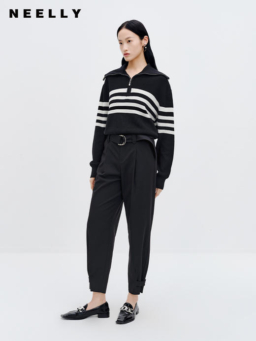 NEELLY纳俪商场同款黑色休闲裤2023秋季新款时尚百搭锥形裤九分裤N23083H01157 商品图1