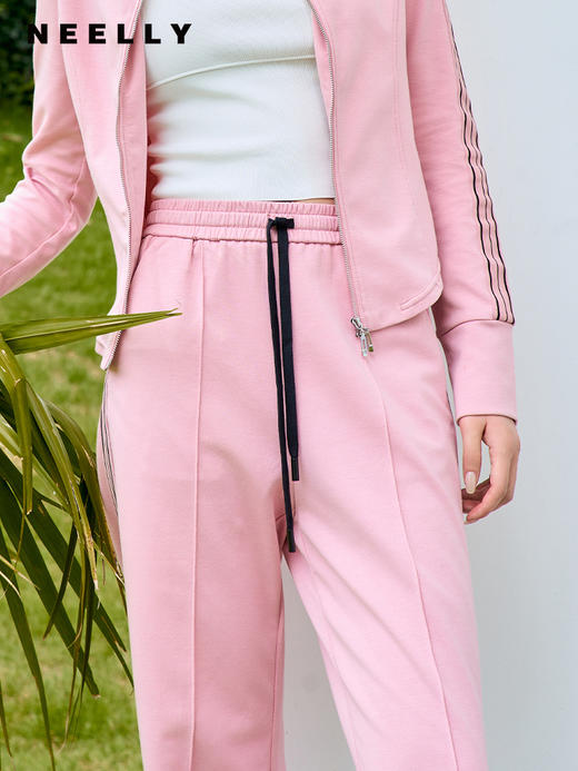 NEELLY纳俪商场同款卫裤女阔腿裤2023秋新款粉色直筒运动风休闲裤N23084H24421 商品图2