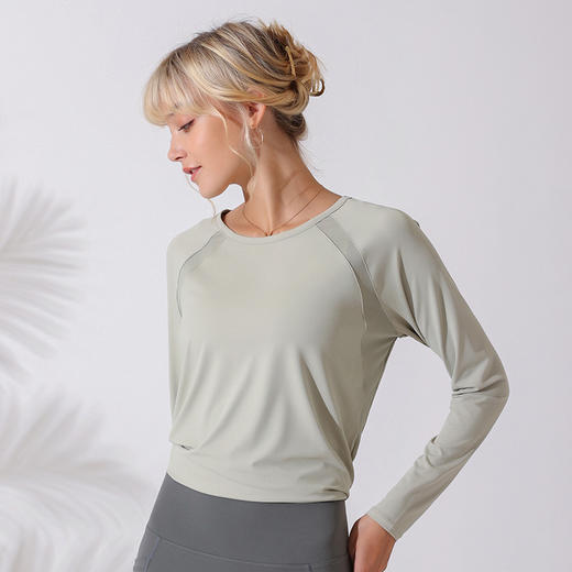 网纱拼接瑜伽上衣秋冬长袖裸感运动上衣罩衫宽松显瘦跑步t恤速干JM 000 WT389 商品图2