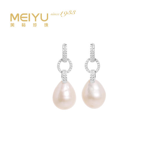 美裕 银925淡水珍珠耳钉 11-12mm白，异形 106538 商品图0