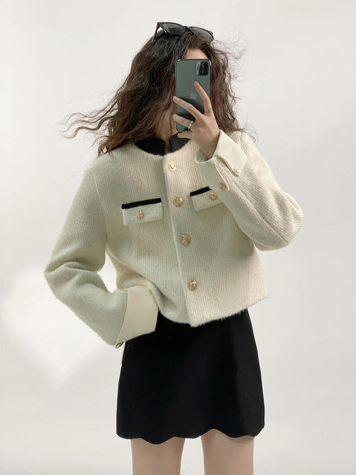 YX【定制17天】气质圆领竖条纹小香风短外套女2023秋季新款韩版百搭休闲上衣 商品图2