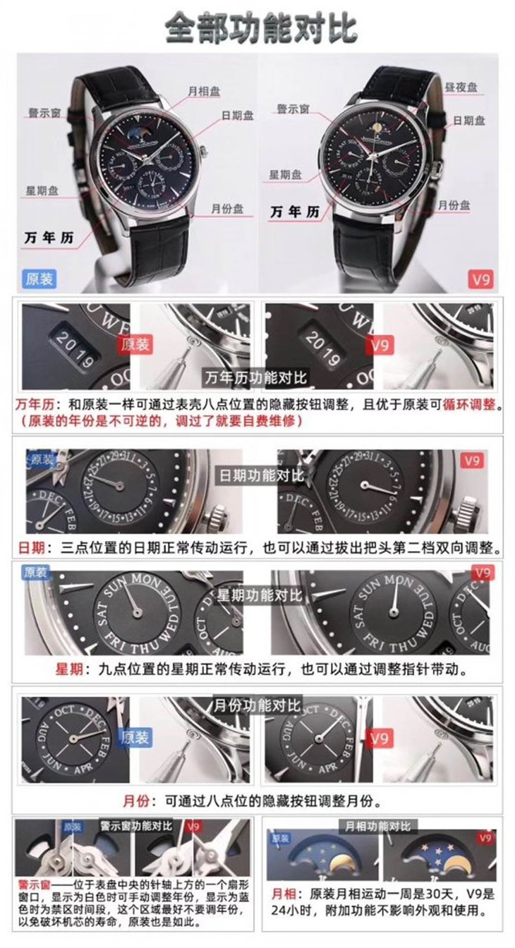 V9厂新品推荐:V9厂积家大师万年历腕表对比正品评测