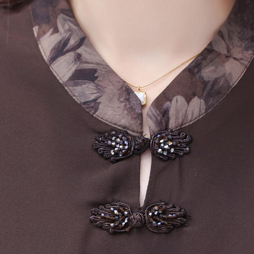 秋季新款，七分袖中长款印花裙优雅女装A字裙假两件连衣裙QYM-KED-H1275-Y 商品图3