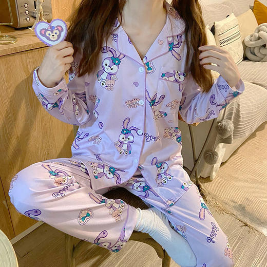 【女性春秋季的选择！卡通休闲设计开衫睡衣】女春秋季长袖长裤套装秋大码卡通休闲学生家居服两件套秋 商品图2