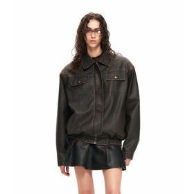 NUTH“皮革夹克”｜棕色皮衣复古洗褪做旧宽松皮外套（发货时间同步天猫）