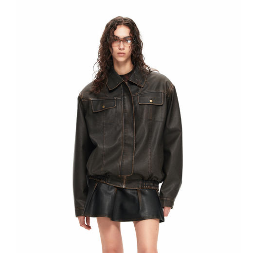 NUTH“皮革夹克”｜棕色皮衣复古洗褪做旧宽松皮外套（发货时间同步天猫） 商品图0