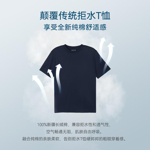 十如仕100%新疆长绒棉拒水拒油拒污黑科技柔软透气圆领短袖T恤-T17-01 商品图2