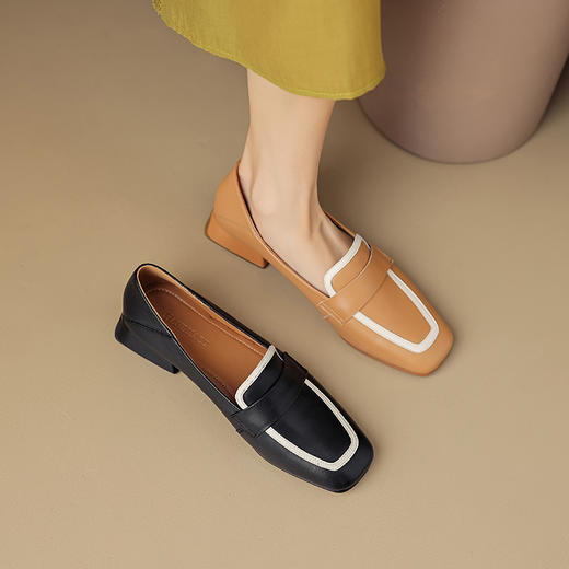 法式粗跟中跟，气质拼色软底单鞋OFSM-OF6781 商品图0