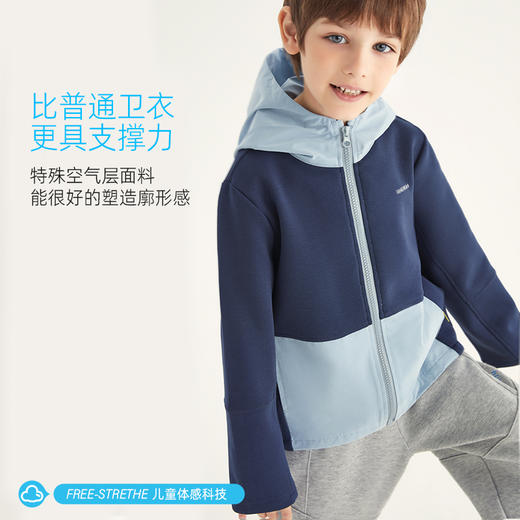 【100元任选2件】【轻暖又防风】儿童撞色拼接运动卫衣连帽外套PQWT2308 商品图2