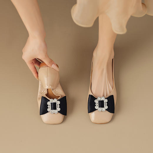 真皮方头蝴蝶结，复古休闲平底鞋OFSM-OF6786 商品图13