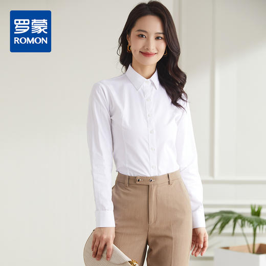 【60长绒棉】罗蒙女式长袖衬衫四季百搭商务休闲基础纯色亲肤衬衣女 商品图0