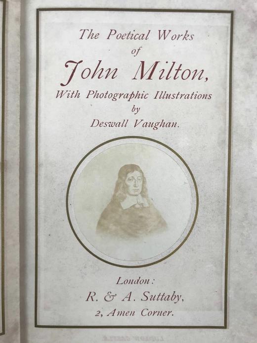 约19世纪后期 弥尔顿诗集 6幅手工贴图 漆布精装32开 商品图3