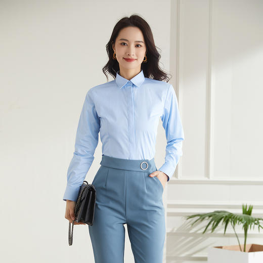 【60长绒棉】罗蒙四季百搭女式长袖衬衫优雅简约纯色基础商务衬衣女 商品图5