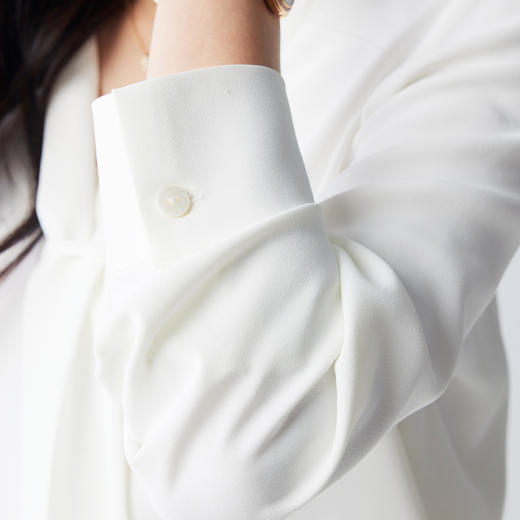 【系带领口】罗蒙女式长袖衬衫时尚优雅简约百搭气质V领通勤女衬衫 商品图10
