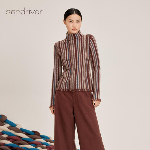 羊绒桑蚕丝圆领竖纹流苏套衫SJF95W548K 商品图2