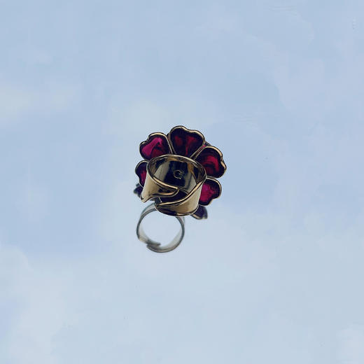 订购6个月到｜Gripoix Paris-Camelia-红色 山茶花 琉璃 戒指［法国设计师］ 商品图2