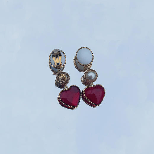 订购5个月到｜Gripoix Paris-Vintage-Heart and pearl-爱心 琉璃 耳环［法国设计师］ 商品图3