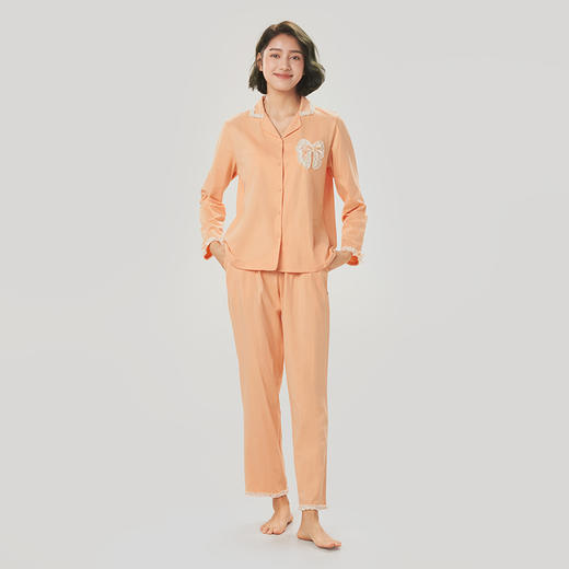 都市丽人好睡好眠女士睡衣单面无尘棉棉质薄款长袖长裤类家居服套装新年本命年红品LH31H2 商品图1