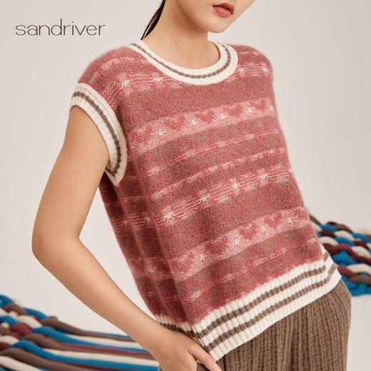 羊绒桑蚕丝提花圆领无袖套衫SJF95W515K 商品图3