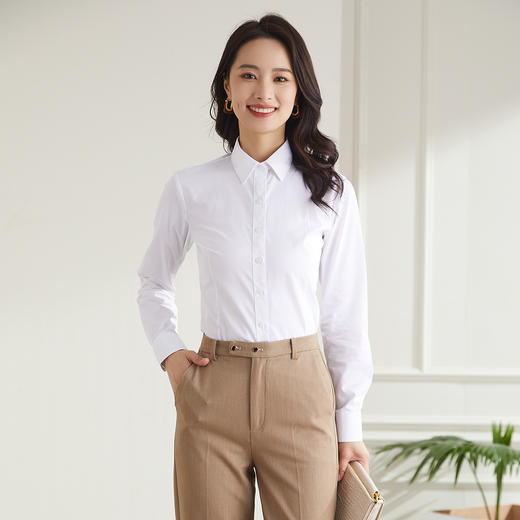 【60长绒棉】罗蒙女式长袖衬衫四季百搭商务休闲基础纯色亲肤衬衣女 商品图5