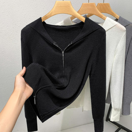 时尚百搭，连帽针织开衫女薄款长袖打底衫早秋新款带帽拉链上衣SG-6395ADYJ 商品图7