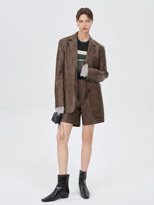 Self Who棕色复古PU皮衣外套女2023新款美拉德风秋高级感今年流行机车上衣 商品图3