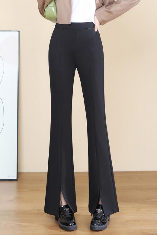 开叉黑色喇叭裤，女高腰A春秋新款显瘦垂感休闲西装裤微喇裤子KQN-812971 商品图5