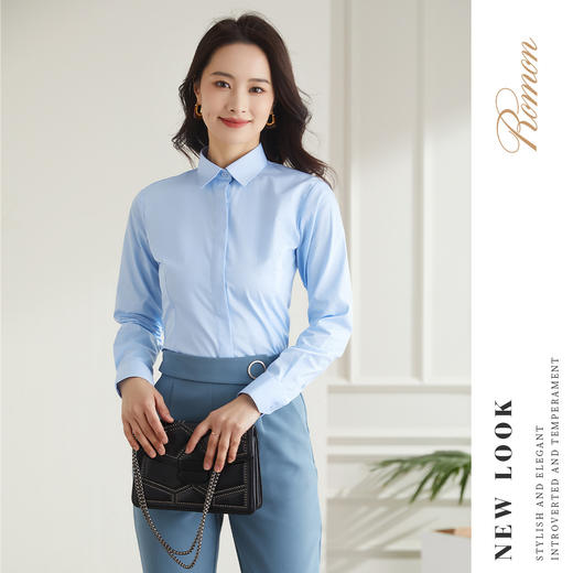 【60长绒棉】罗蒙四季百搭女式长袖衬衫优雅简约纯色基础商务衬衣女 商品图2
