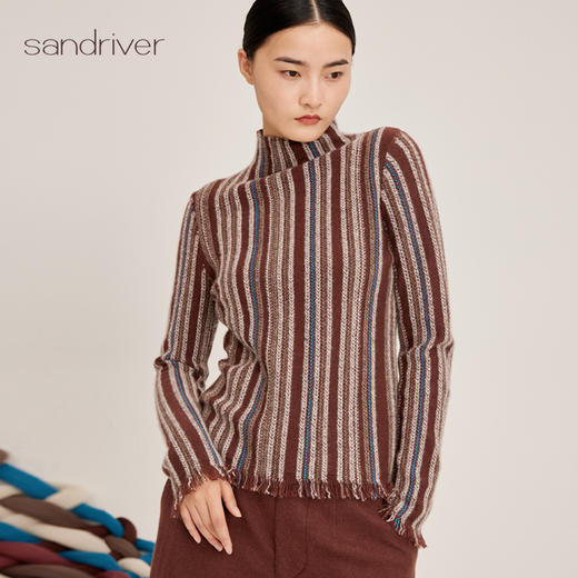 羊绒桑蚕丝圆领竖纹流苏套衫SJF95W548K 商品图0