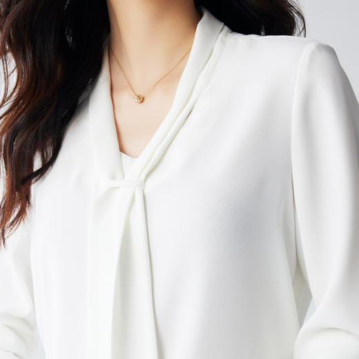 【系带领口】罗蒙女式长袖衬衫时尚优雅简约百搭气质V领通勤女衬衫 商品图9