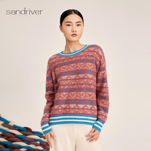 羊绒桑蚕丝提花长袖圆领套衫SJF95W499K 商品图0