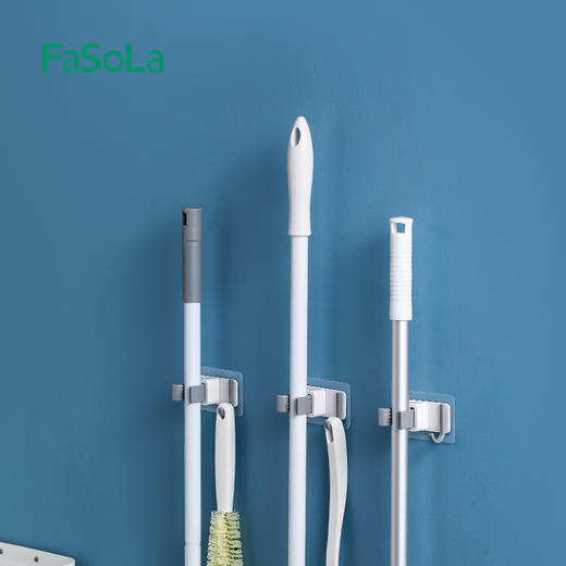 FaSoLa 拖把壁挂夹扫把挂钩固定架拖布免打孔卫生间多功能置物架神器 商品图0
