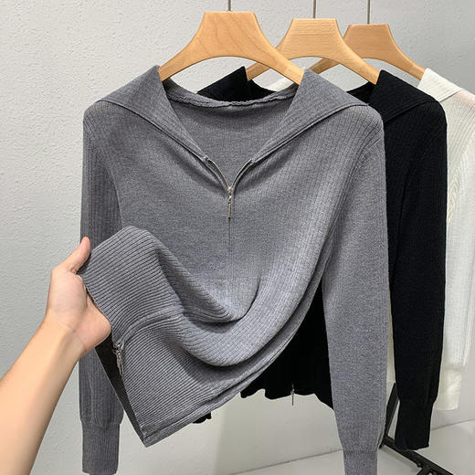 时尚百搭，连帽针织开衫女薄款长袖打底衫早秋新款带帽拉链上衣SG-6395ADYJ 商品图0