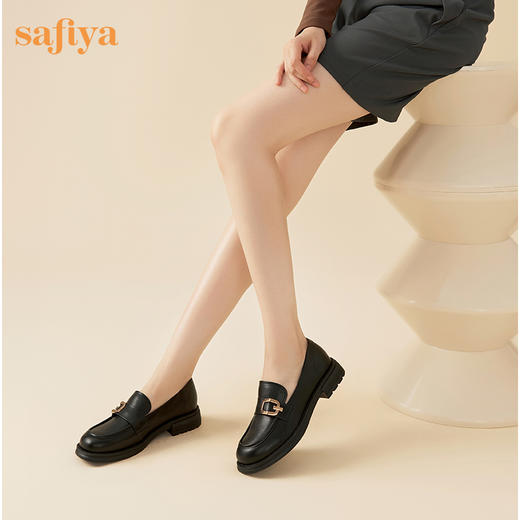 Safiya/索菲娅 2023秋季复古饰扣一脚蹬英伦软底粗跟小皮鞋乐福鞋 SF33112006 商品图7