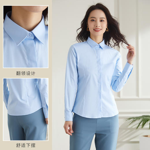 【60长绒棉】罗蒙四季百搭女式长袖衬衫优雅简约纯色基础商务衬衣女 商品图3