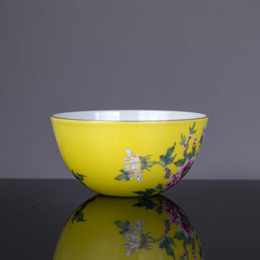 【宝瓷林】黄地粉彩描金锦上添花卧足杯品茗杯 商品图1