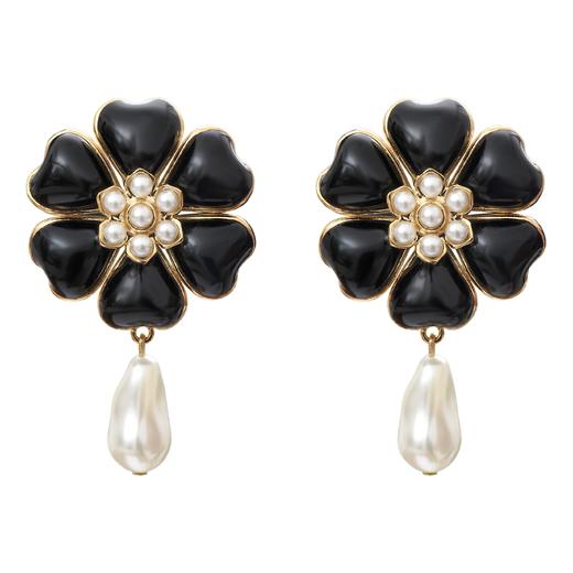 订购6个月到｜Gripoix Paris-Simple Flower-黑色 花朵 巴洛克珍珠 耳环［法国设计师］ 商品图0