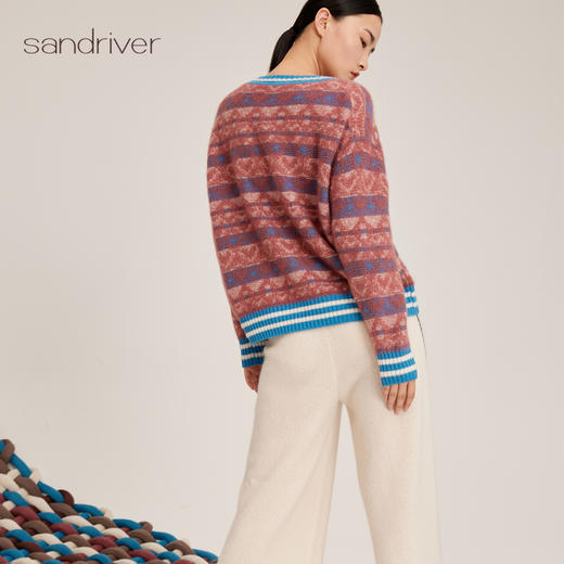 羊绒桑蚕丝提花长袖圆领套衫SJF95W499K 商品图2