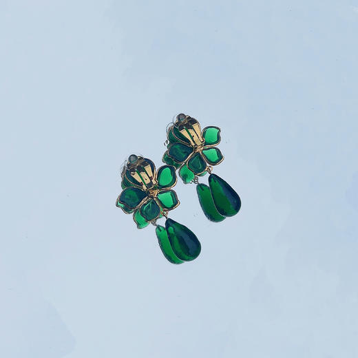 北京仓｜Gripoix Paris-Tropical Flower-帝王绿 花朵 耳环［法国设计师］ 商品图6