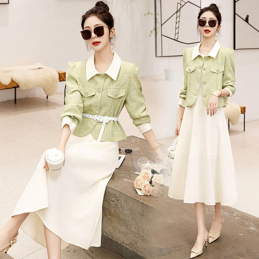 春装新款，小香风法式小西装+半身裙两件套套装HR-AQHUI23015 商品图4